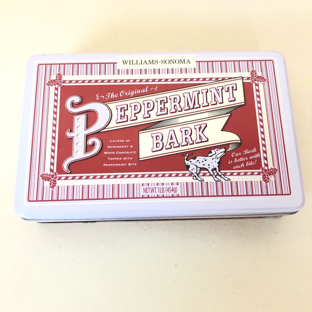 Williams-Sonoma Pepermint Bark Tin White and Red